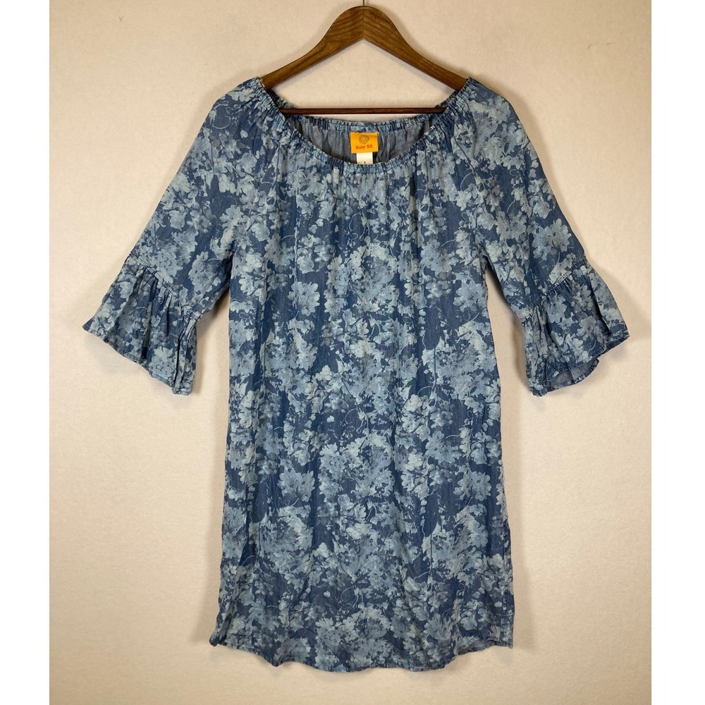Coastal Grandma Ruby Rd Women S Blue Floral Tencel Ruffle Sleeve Shift‎ Dress
